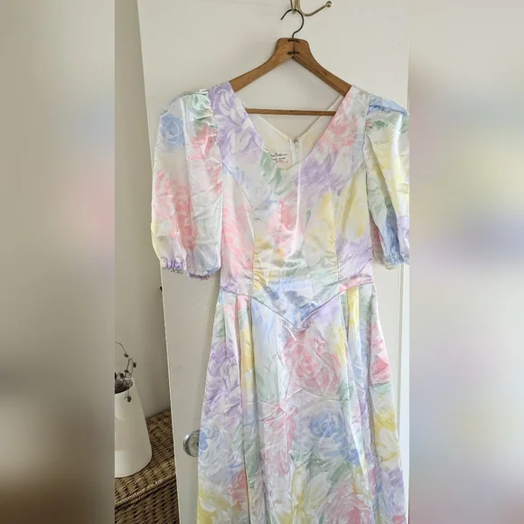 Handmade OOAK Vintage Floral Pastel Impressionist Maxi Dress - Picture 2 of 15